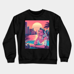 vaporwave retro 80s girl Crewneck Sweatshirt